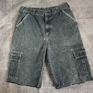 Men's Vintage Y2K Sideout Black Denim Skate 13" Wide Leg Jean Shorts Jorts Sz 32